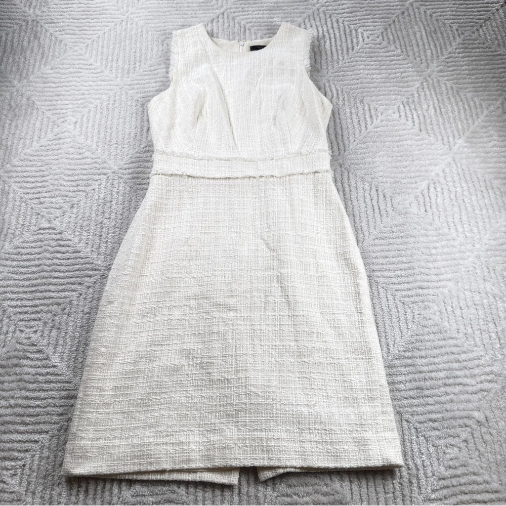 H&M White/Cream Sleeveless Tweed Sheath Dress
